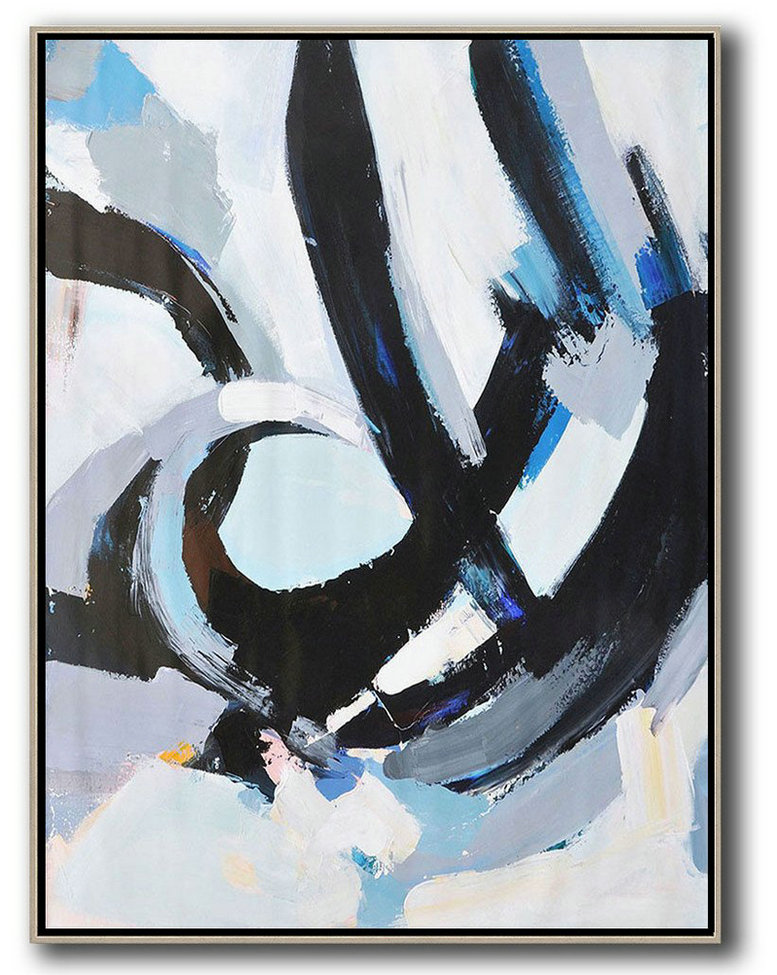 Huge Abstract Painting On Canvas,Vertical Palette Knife Contemporary Art,Huge Canvas Art On Canvas,White,Black,Blue.etc